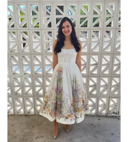 Zimmermann Natura Ruched Midi Dress in Ivory Wild Flowers Size 0 / AU 8 for rent on The Volte - image 1