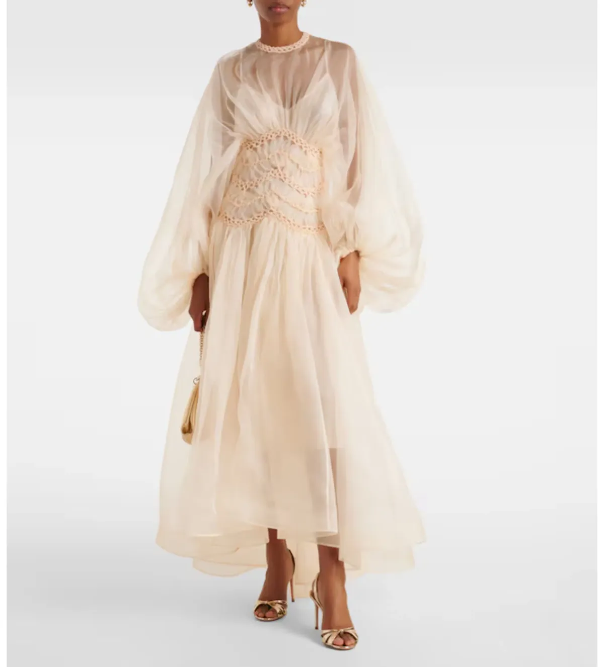 Zimmermann Illuminate Macrame Gown Maxi in Cream Size AU 6 for rent on The Volte - main image