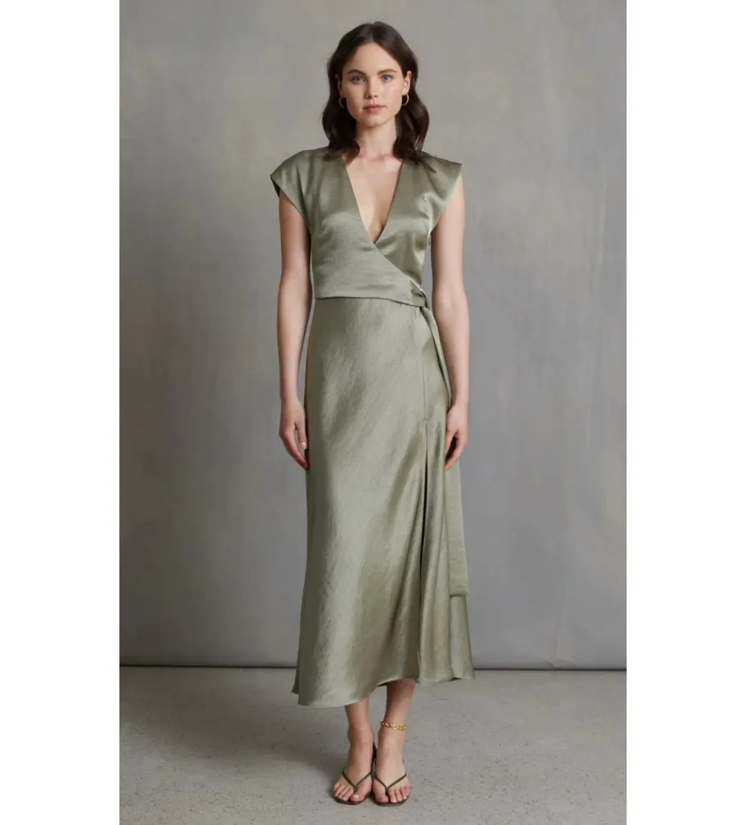 Bec & Bridge The Dreamer Wrap Midi Dress Sage Size AU 16 for rent on The Volte - main image