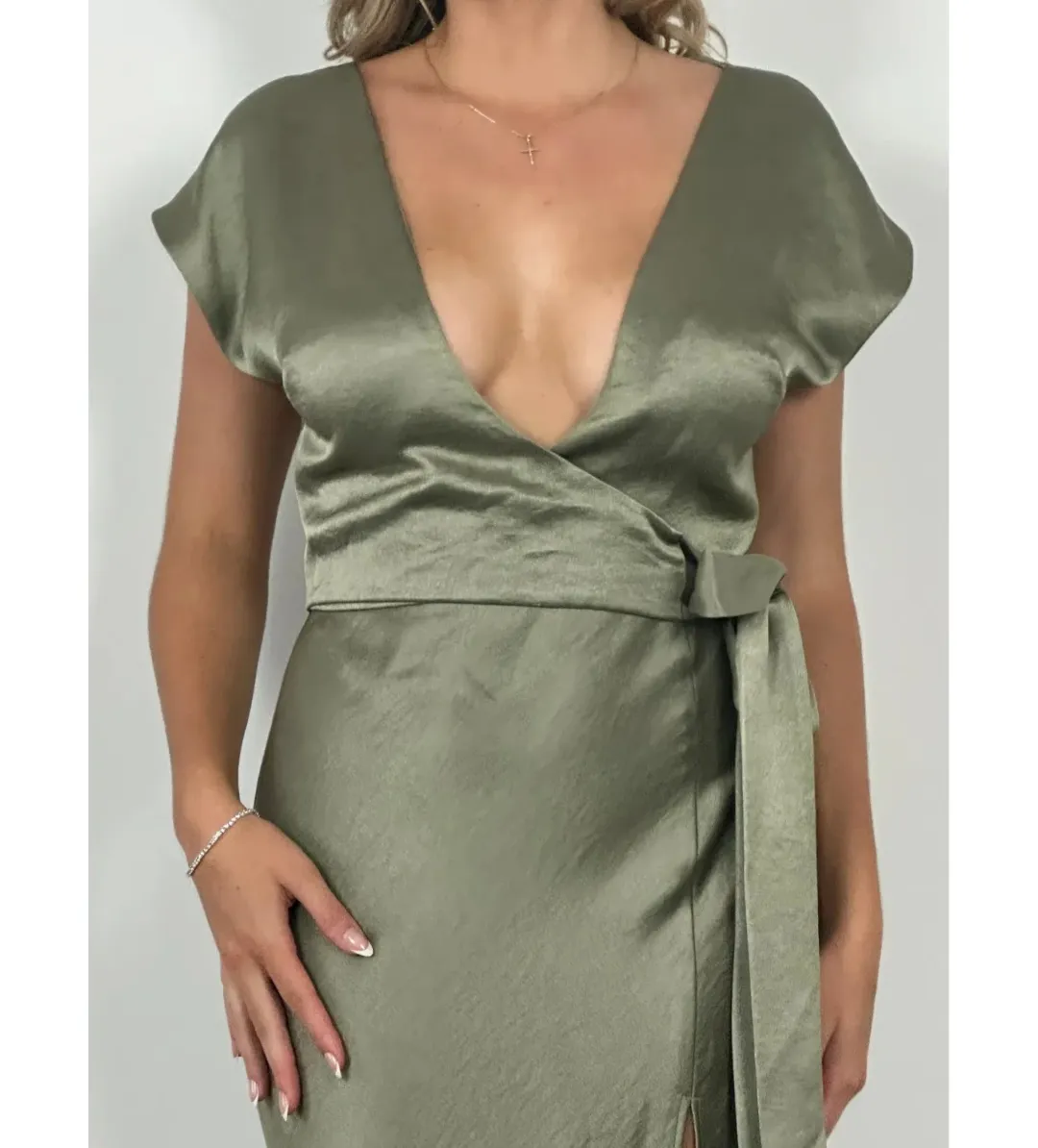 Bec & Bridge The Dreamer Wrap Midi Dress Sage Size AU 16 for rent on The Volte - main image