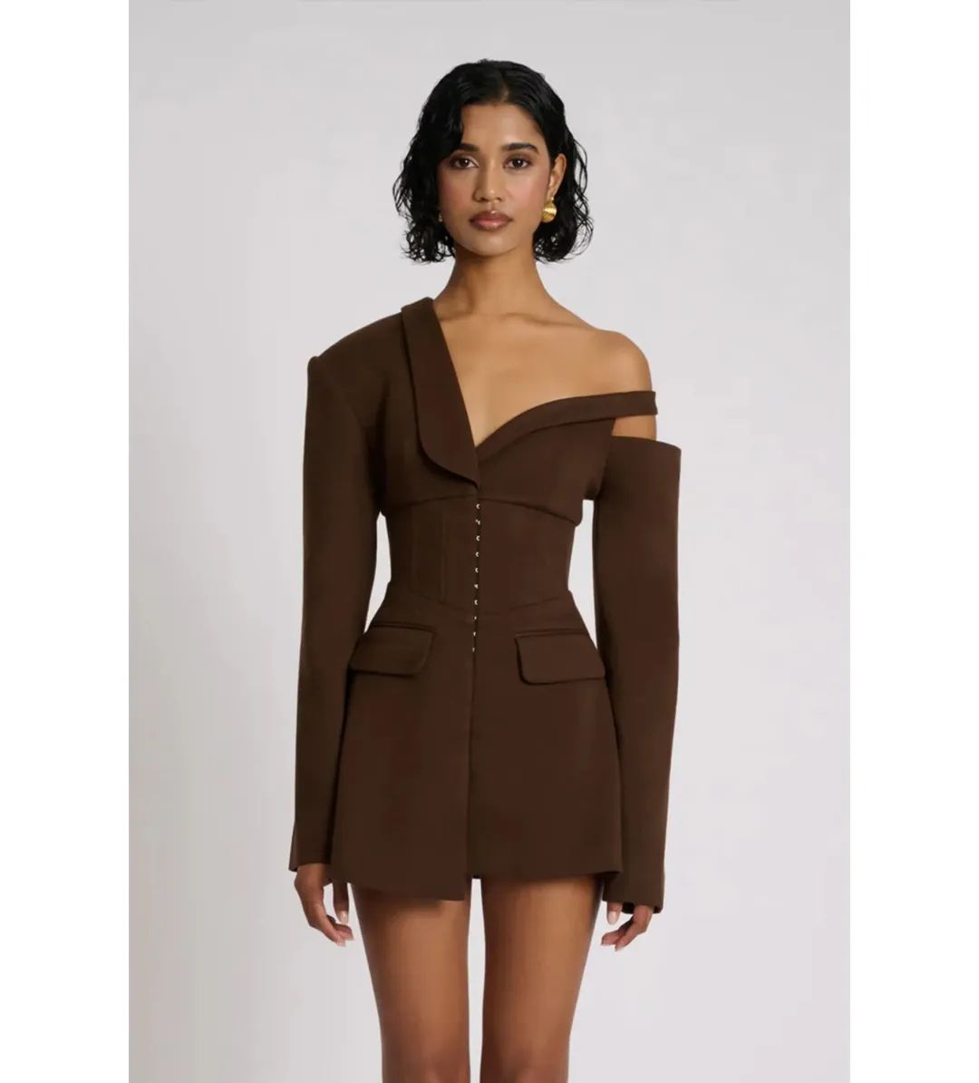 Eliya The Label Ayla Blazer Mini Dress Brown Size L AU 12 for rent on The Volte - main image
