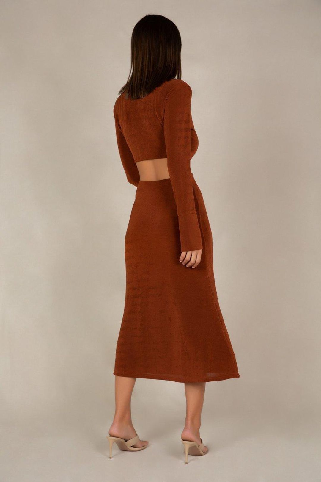 MISHA Salona Midi Dress Brown Size 12 for rent on The Volte - main image