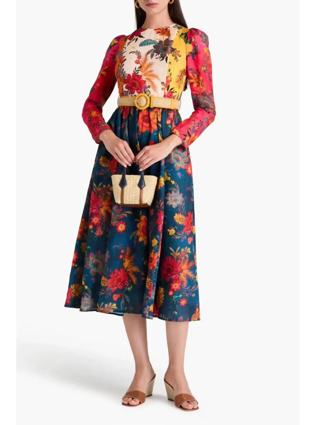 Zimmermann Ginger Long Sleeve Midi Dress Spliced Size AU 14 for rent on The Volte - main image