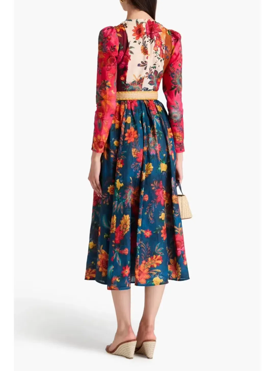Zimmermann Ginger Long Sleeve Midi Dress Spliced Size AU 14 for rent on The Volte - main image