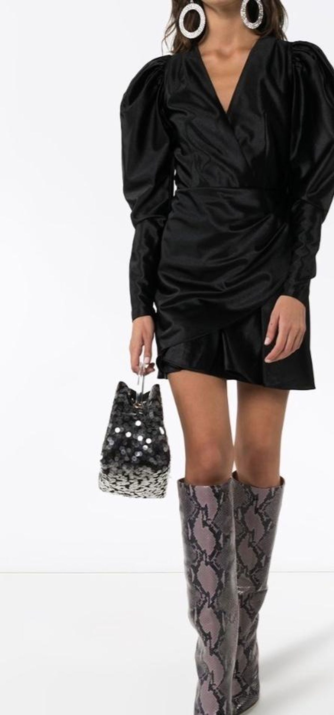 Rotate Puff Sleeve V Neck Mini Dress Black Size 6 for rent on The Volte - main image