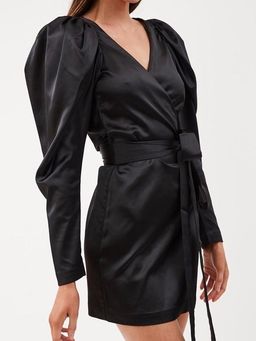 Rotate Puff Sleeve V Neck Mini Dress Black Size 6 for rent on The Volte - image 2