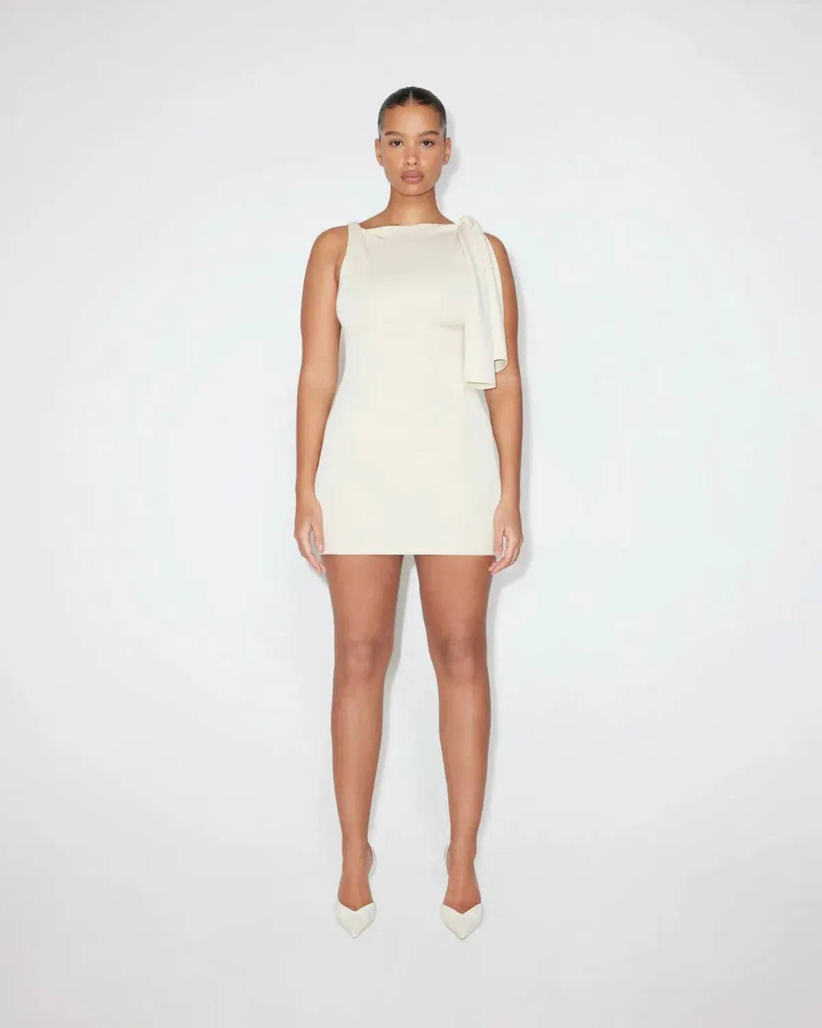 Khy Sueded Knotted Mini Dress Cream Size 6 for rent on The Volte - main image