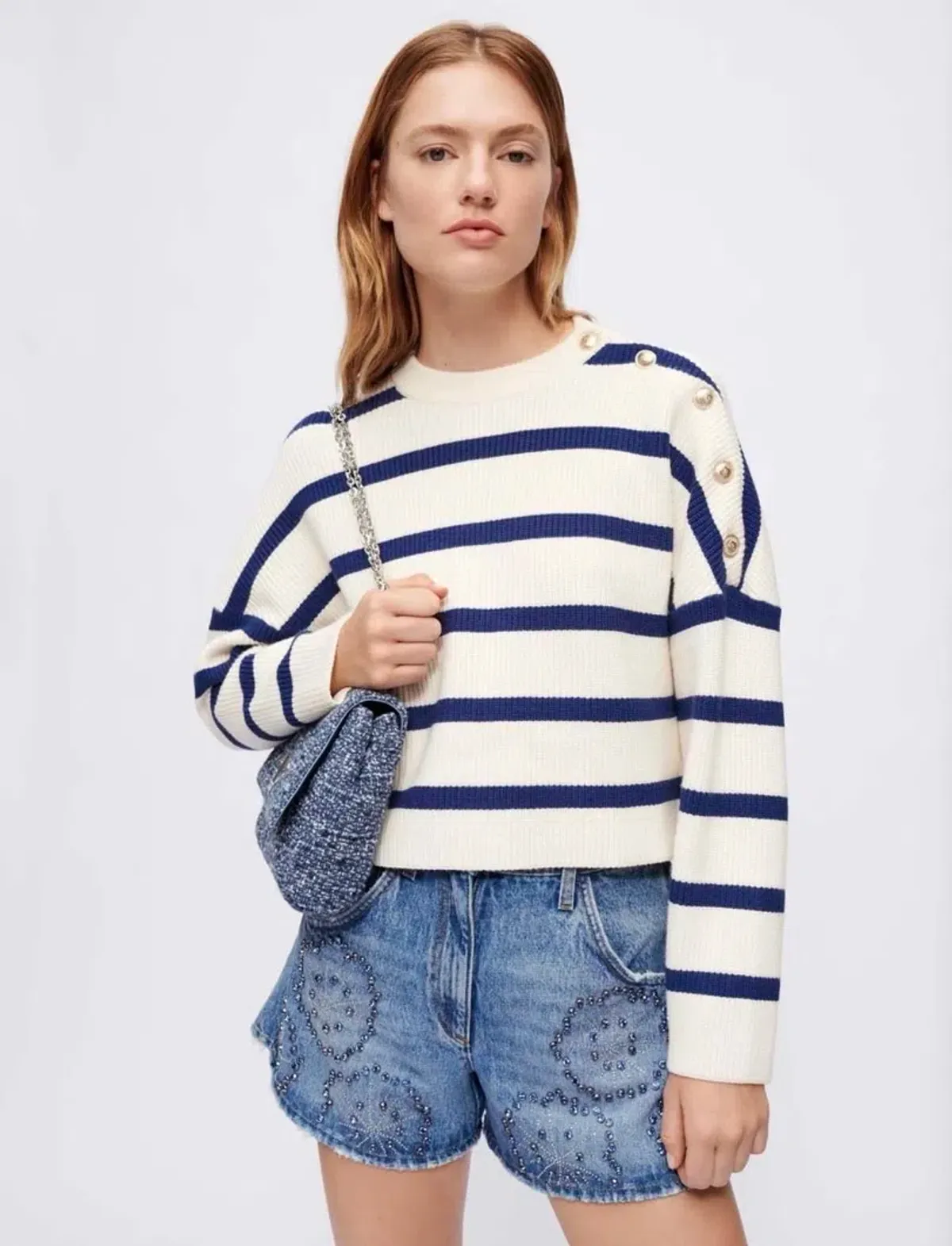 Maje Marine Striped Rib Sweater Size 10/1 for rent on The Volte - main image