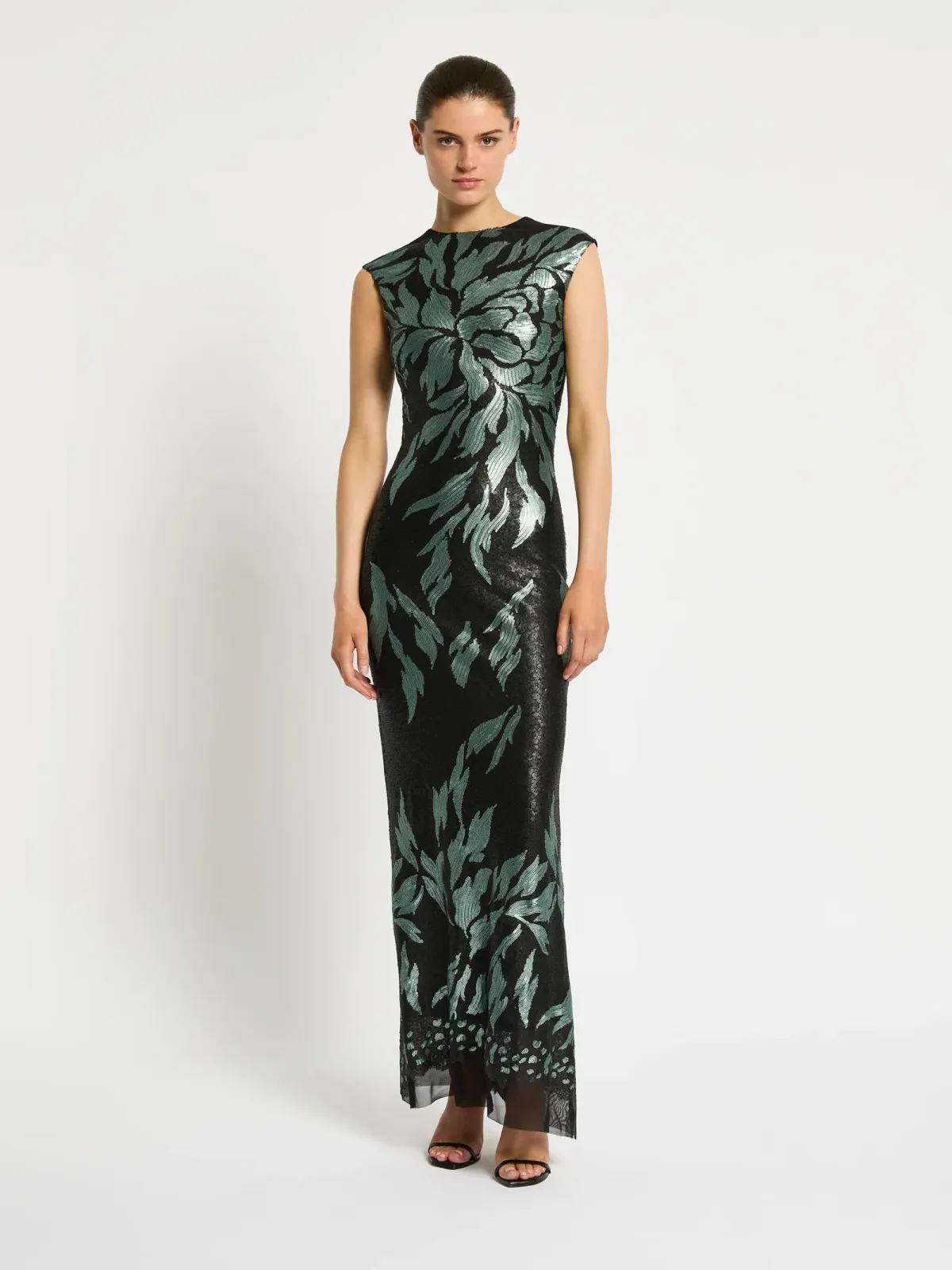 Moss & Spy Larissa Gown Black Mint Sequin Midi Dress Size 12 for rent on The Volte - main image