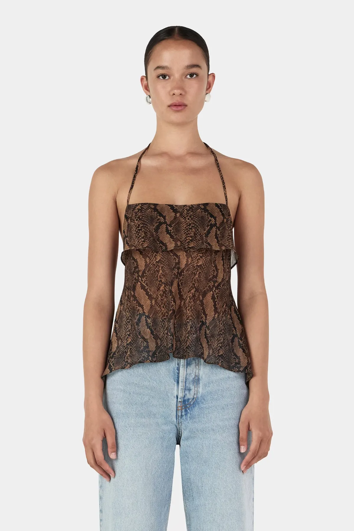 Hansen and Gretel Gina Backless Cami Tan Python Size AU 6 for rent on The Volte - main image