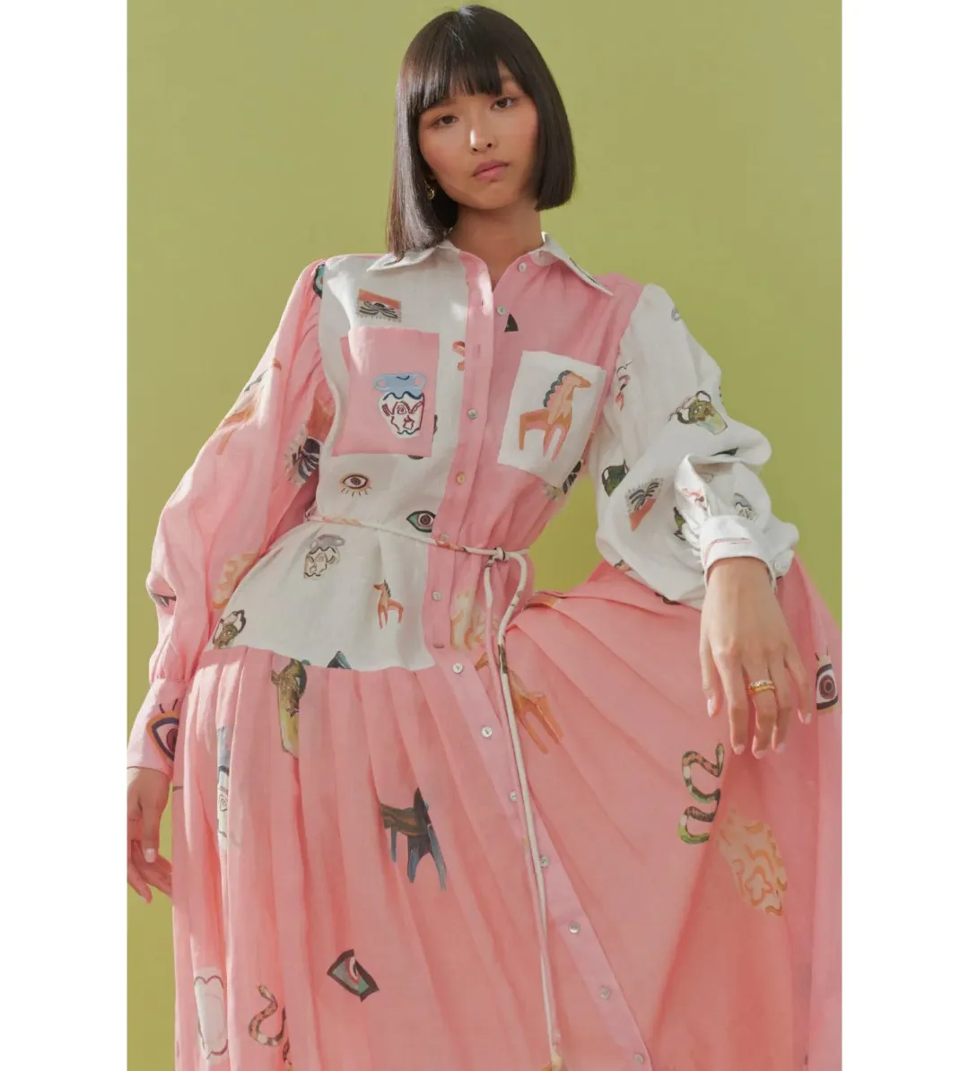 Alemais Cleo Patchwork Midi Shirtdress Multi Print Size AU 12  for rent on The Volte - main image