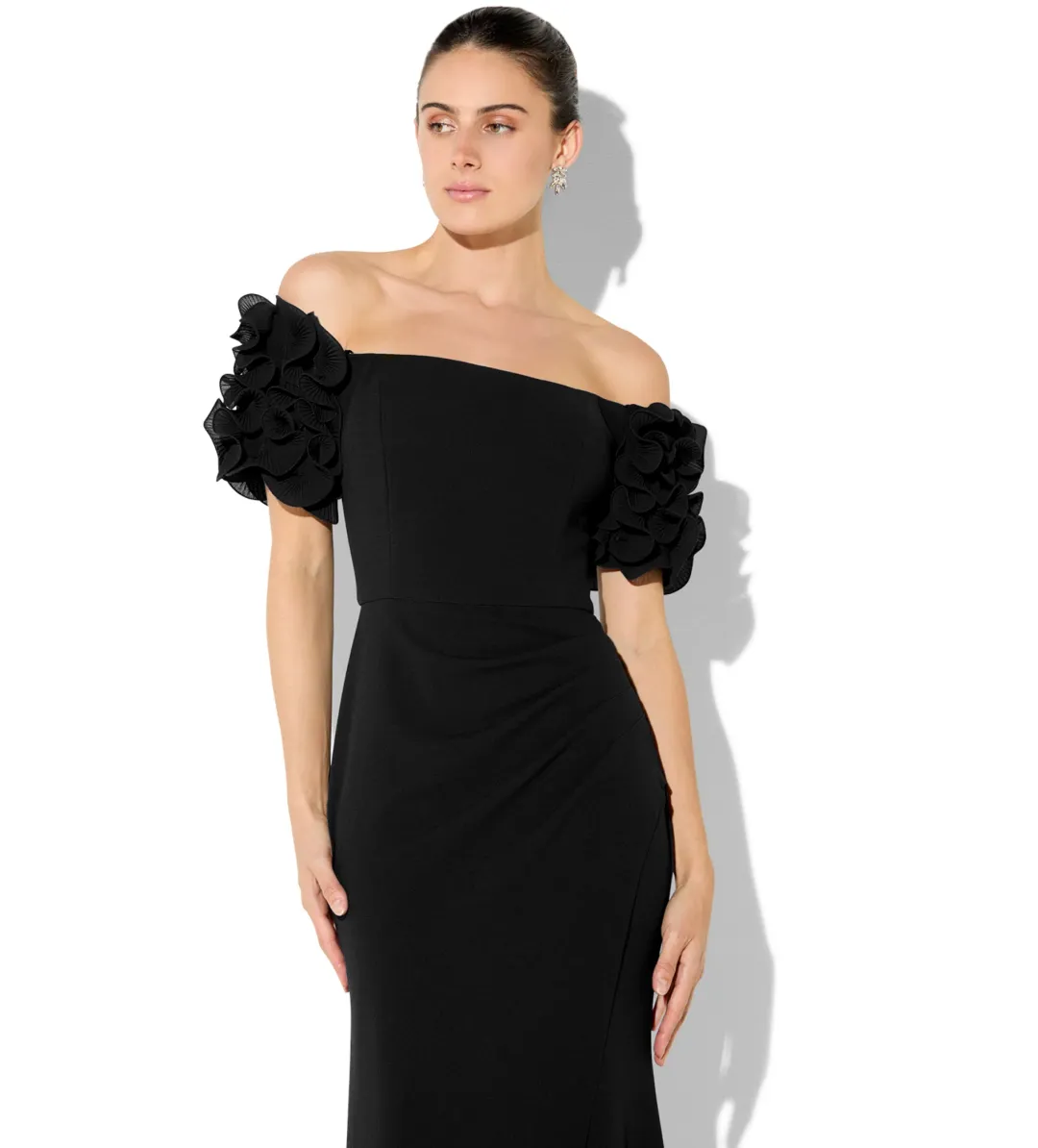 Montique Diana Ruffle Sleeve Gown in Black Size 14/L for rent on The Volte - main image
