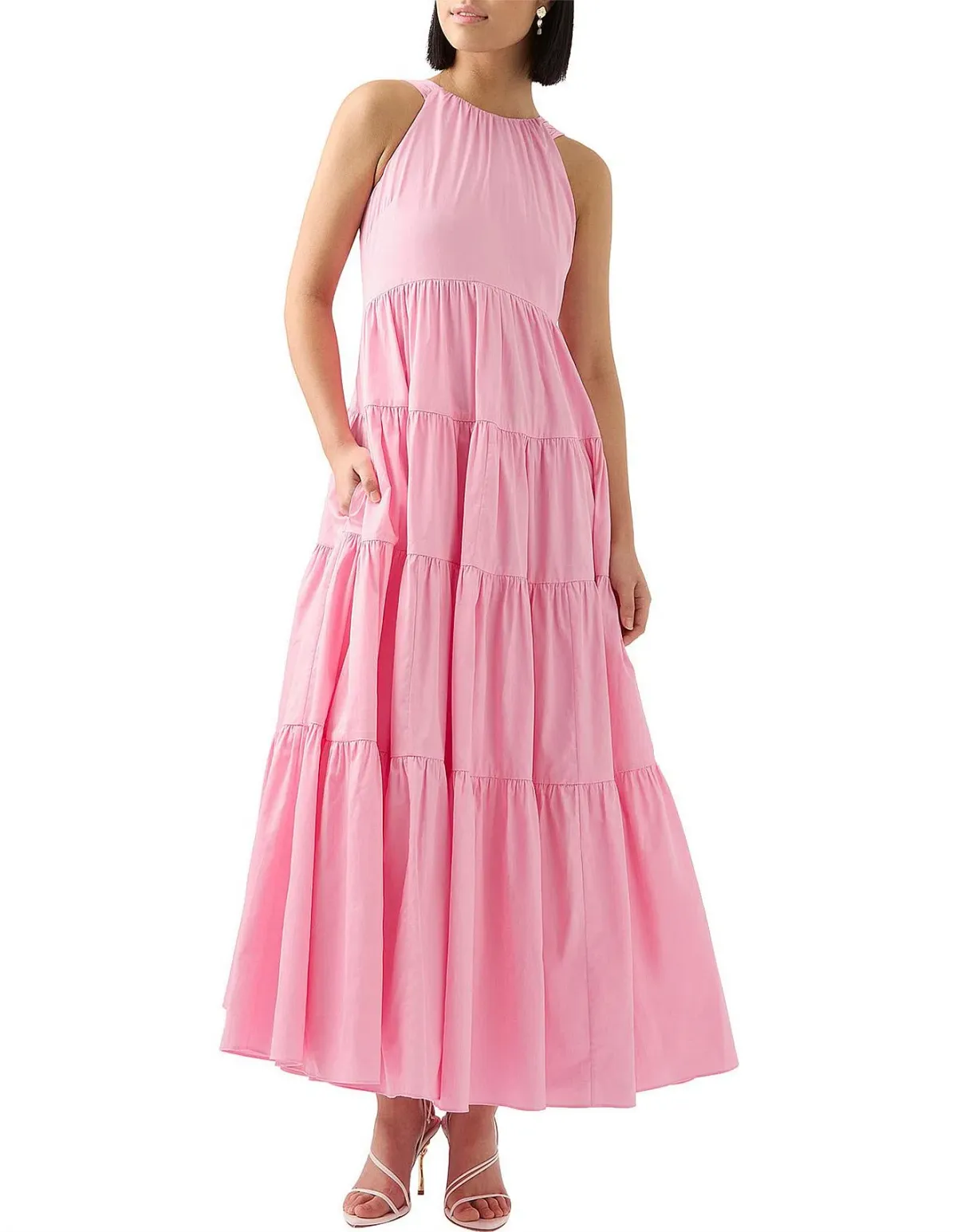 Aje Marguerite Tie Back Cotton Maxi Dress Pink Size 8 for rent on The Volte - main image