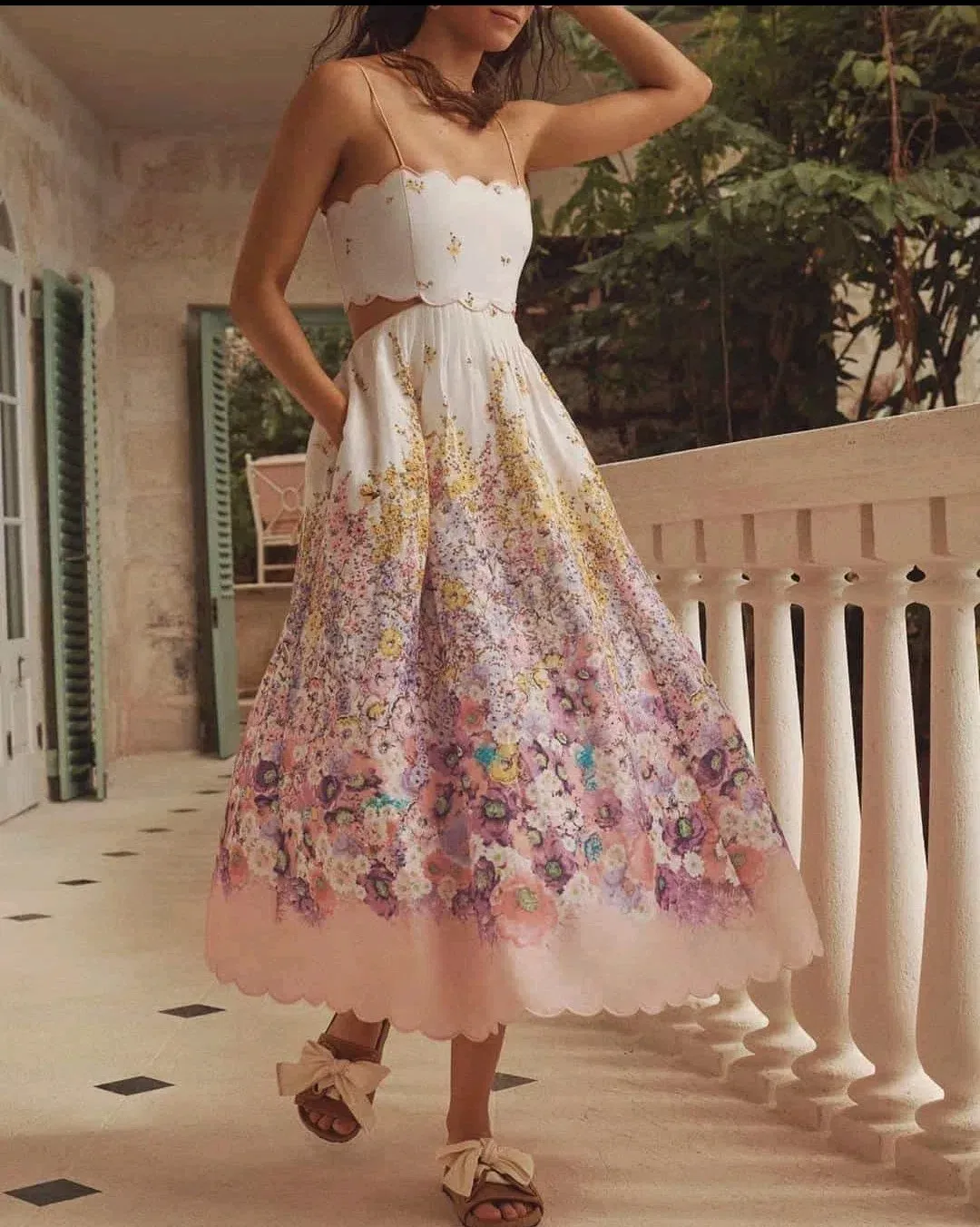 Zimmermann Jude Scallop Midi Dress in Peach Gradient Floral Size 3 /AU 10-12 for rent on The Volte - main image