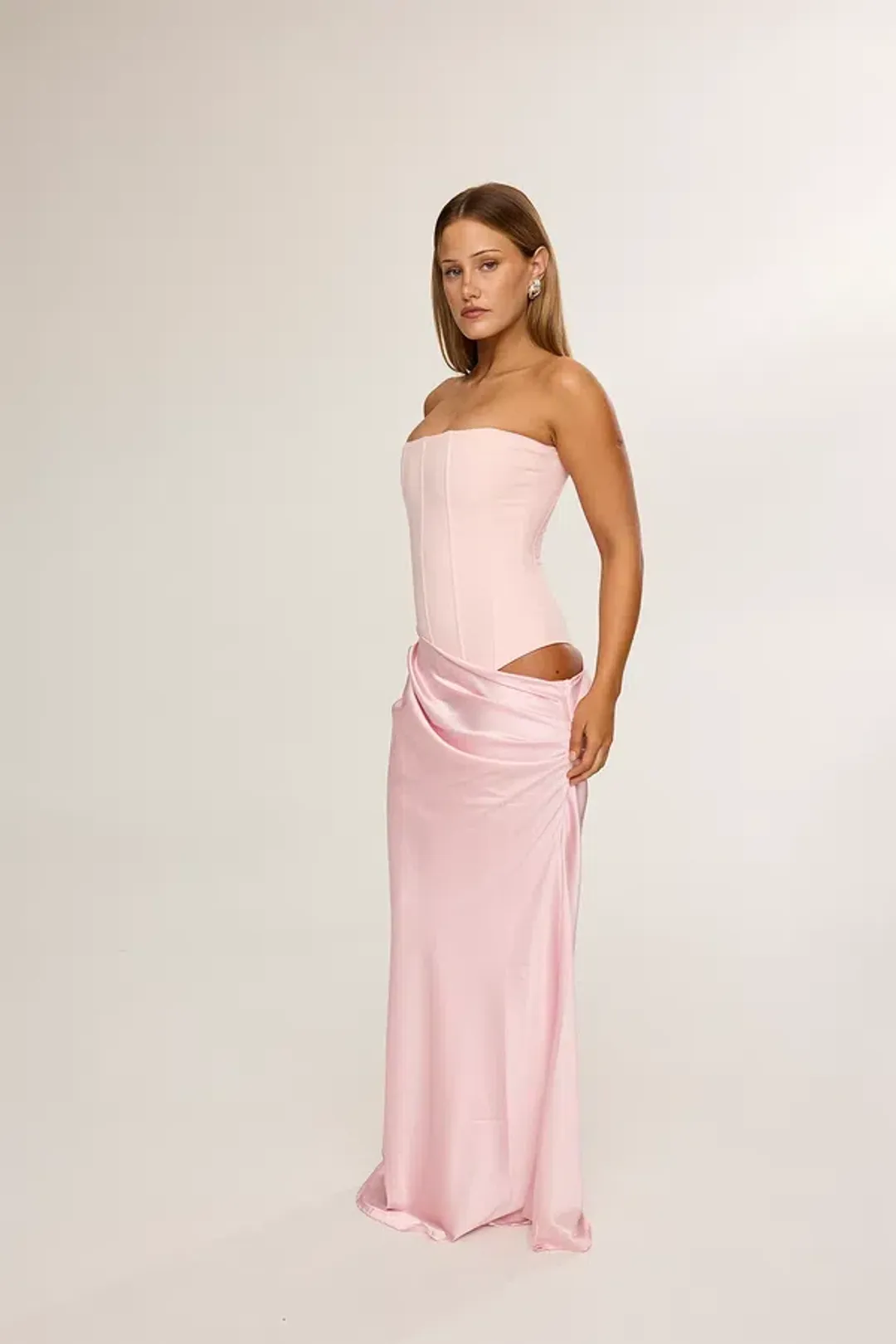 HNTR The Label Huxley Maxi Gown Baby Pink Size 8 for rent on The Volte - main image