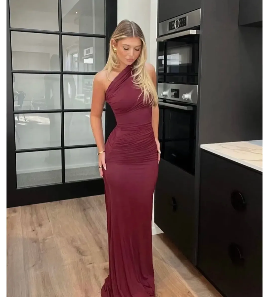 Entire Studios Pillar Ruched Maxi Dress Ruby Size 8 for rent on The Volte - main image