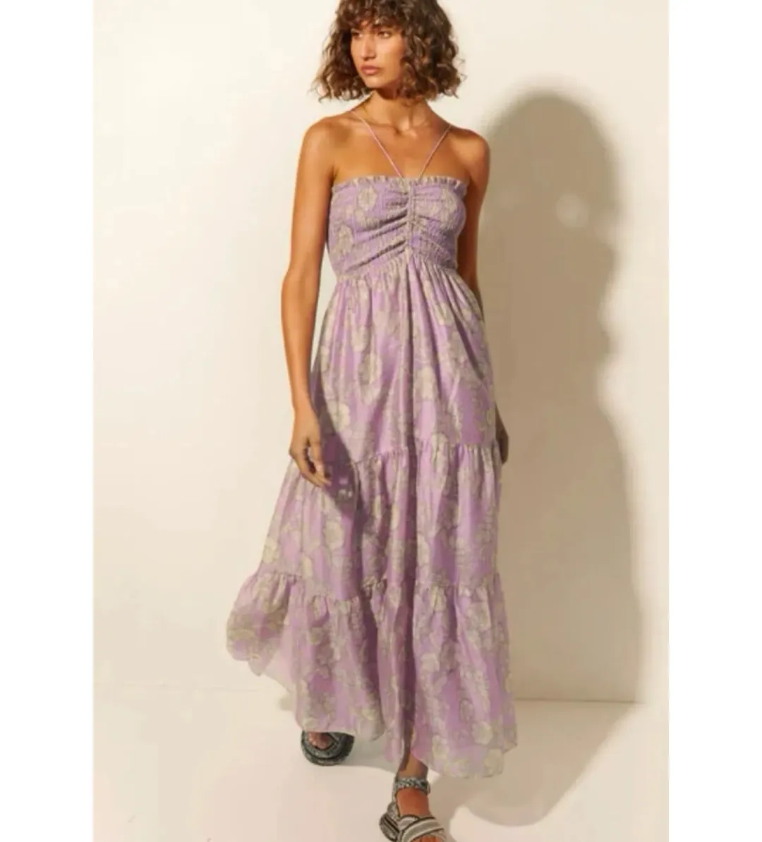 Kivari Elzette Tiered Midi Dress Lilac Floral Size 10 for rent on The Volte - main image