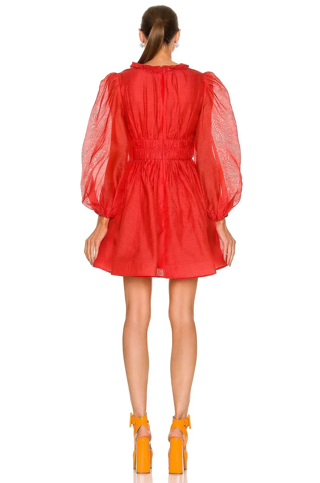 Zimmermann Prima Frill V Neck Mini Dress Red Size AU 12 for rent on The Volte - main image