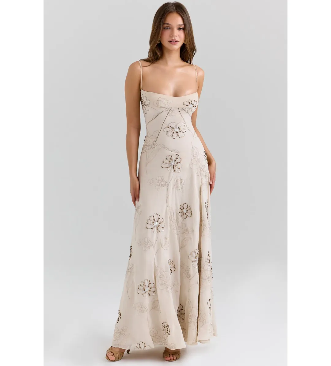 House of CB Seren Maxi Dress in Vanilla Hand-Beaded Floral Embroidery Size 10/M for rent on The Volte - main image