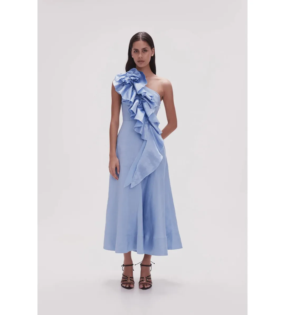 Aje Adelia Ruffle Midi Dress Light Sky Blue Size AU 6 for rent on The Volte - main image