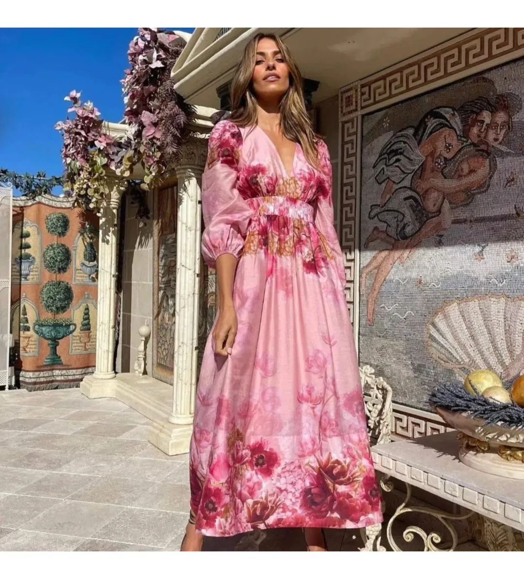 Sheike Swan Lake Midi Dress Pink Floral Size AU 16 for rent on The Volte - main image