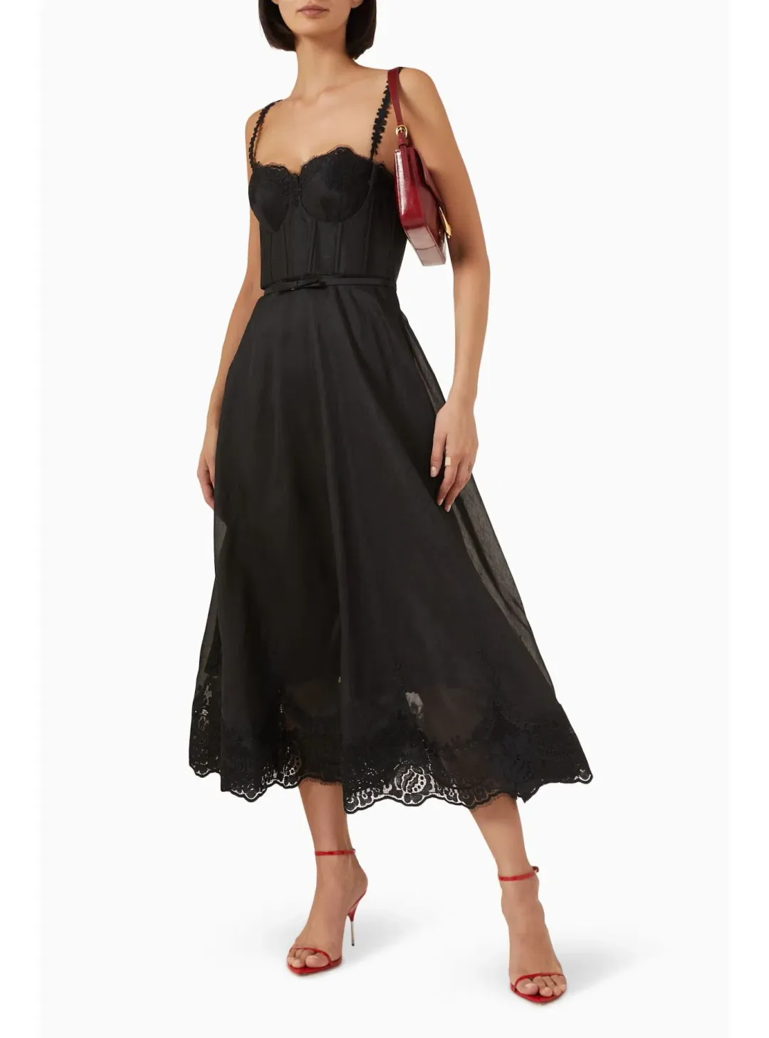 Zimmermann Hypnotic Lace Trim Midi Gown in Black Size 2 / AU 12 for rent on The Volte - main image