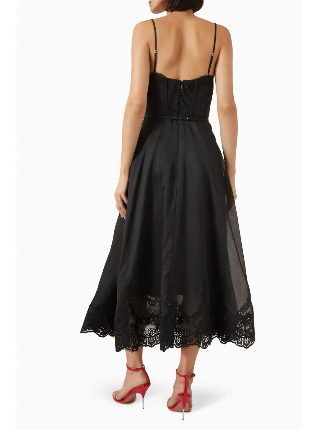 Zimmermann Hypnotic Lace Trim Midi Gown in Black Size 2 / AU 12 for rent on The Volte - main image