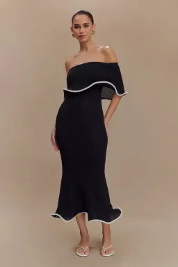 Molly Off Shoulder Knit Midi Dress Black Size S / Size AU 8 — Cocktail, Evening, Wedding Guest, Daytime for rent on The Volte - image 1
