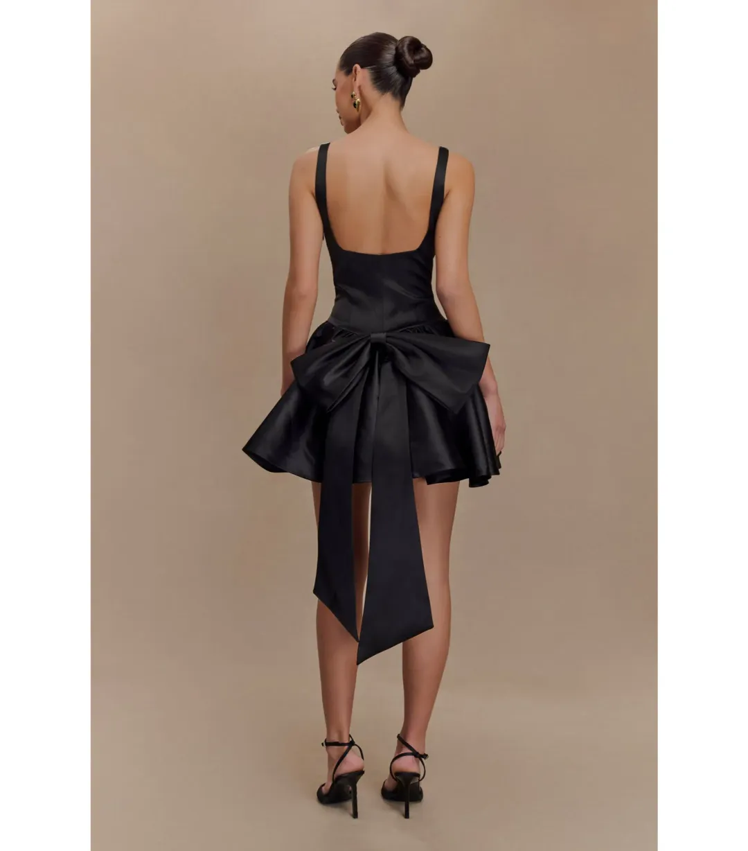 Felicia Satin Mini Dress With Bow Black Size 8 / S — Cocktail Party, Evening, Formal, Wedding Guest for rent on The Volte - main image