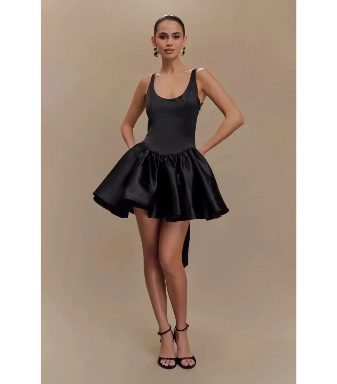 Felicia Satin Mini Dress With Bow Black Size 8 / S — Cocktail Party, Evening, Formal, Wedding Guest for rent on The Volte - main image