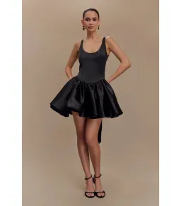 Felicia Satin Mini Dress With Bow Black Size 8 / S — Cocktail Party, Evening, Formal, Wedding Guest for rent on The Volte - image 1