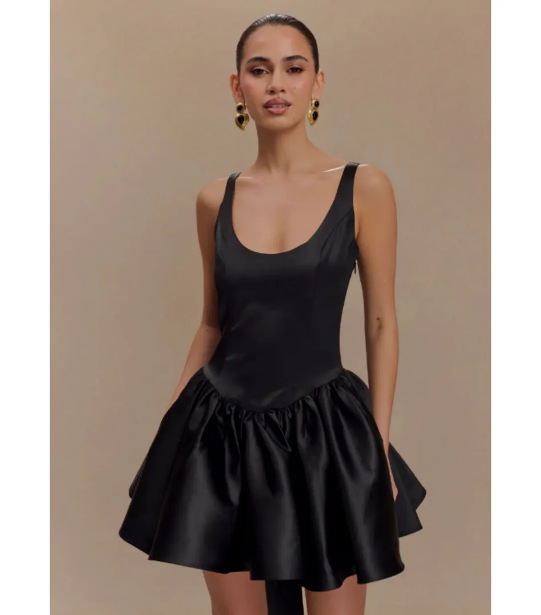 Felicia Satin Mini Dress With Bow Black Size 8 / S — Cocktail Party, Evening, Formal, Wedding Guest for rent on The Volte - main image