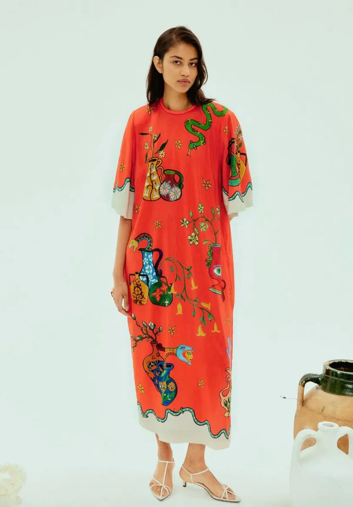 Alémais Rose Tee Midi Dress Red Print Size AU 14 for rent on The Volte - main image