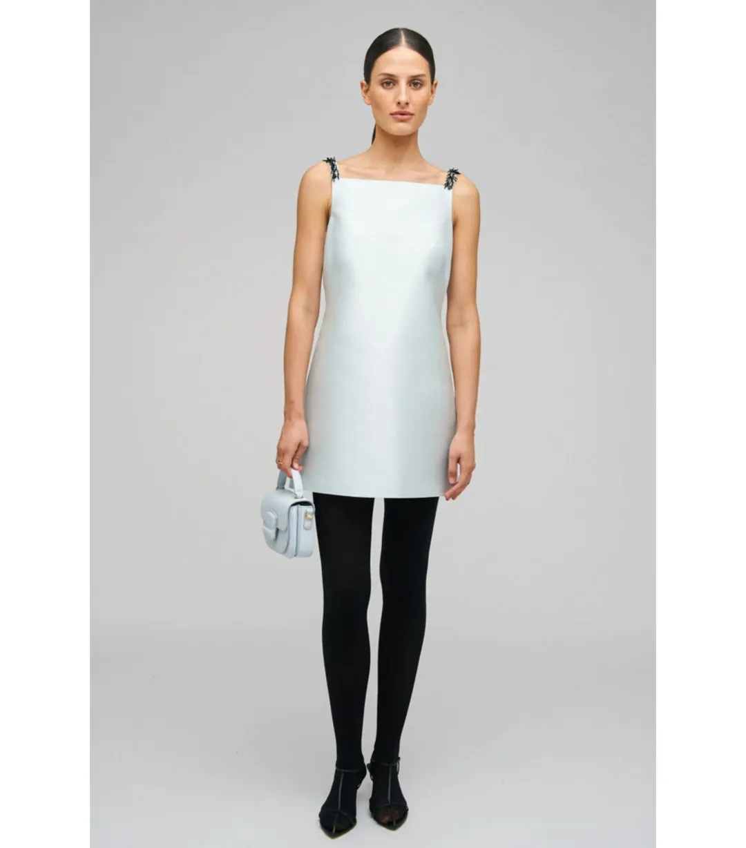 Oroton Embellished Mini Dress Pale Blue Size AU 6 for rent on The Volte - main image
