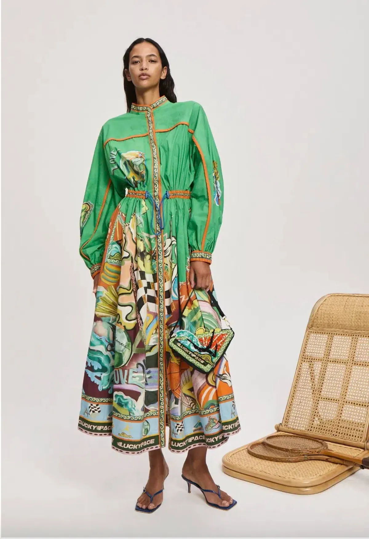 Alémais Lucky Pace Midi Shirtdress in Green Size 16 for rent on The Volte - main image