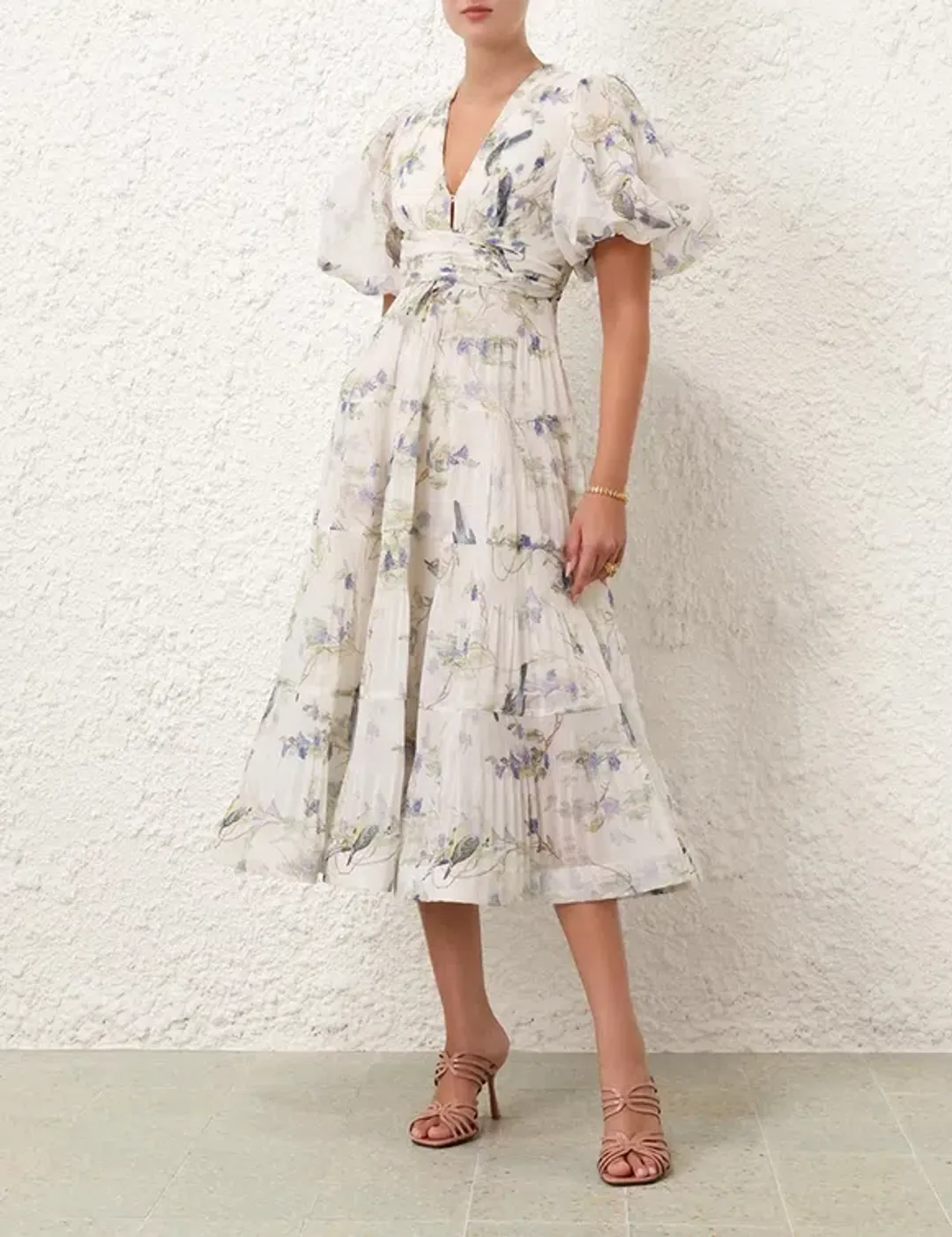 Zimmermann Pleated Midi Dress Blue Birds Size 3 AU 14 for rent on The Volte - main image