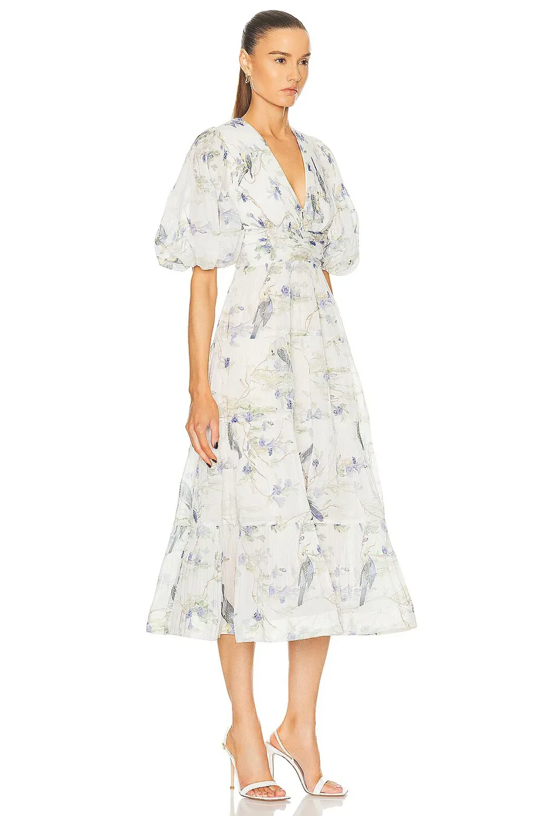 Zimmermann Pleated Midi Dress Blue Birds Size 3 AU 14 for rent on The Volte - main image