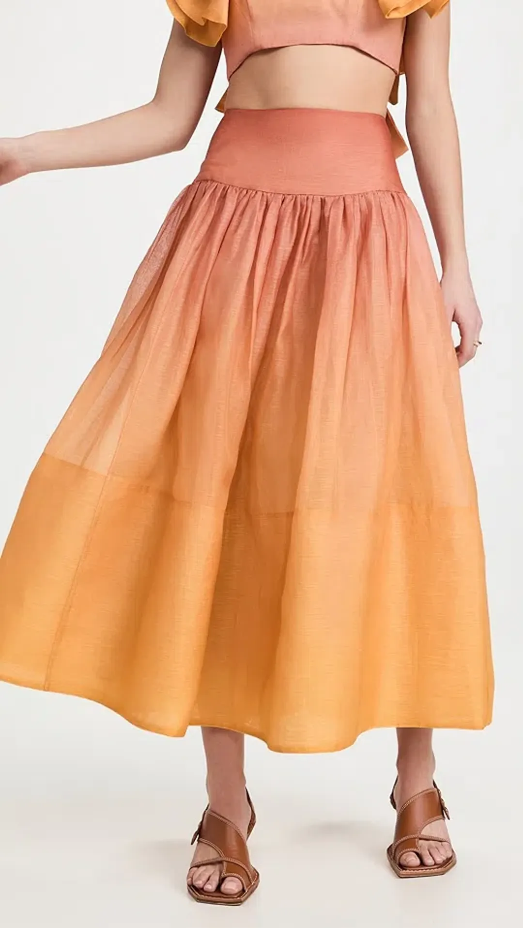 Zimmermann Postcard Ruffle Bodice and Maxi Skirt Set Orange Size AU 12 for rent on The Volte - main image