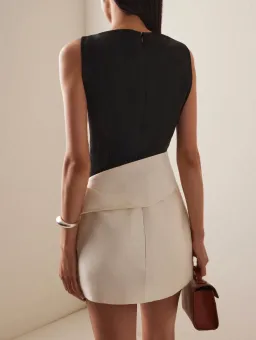 Rachel Gilbert Rikki Foldover Stretch-crepe Mini Dress In Black & white AU10 for rent on The Volte - image 2