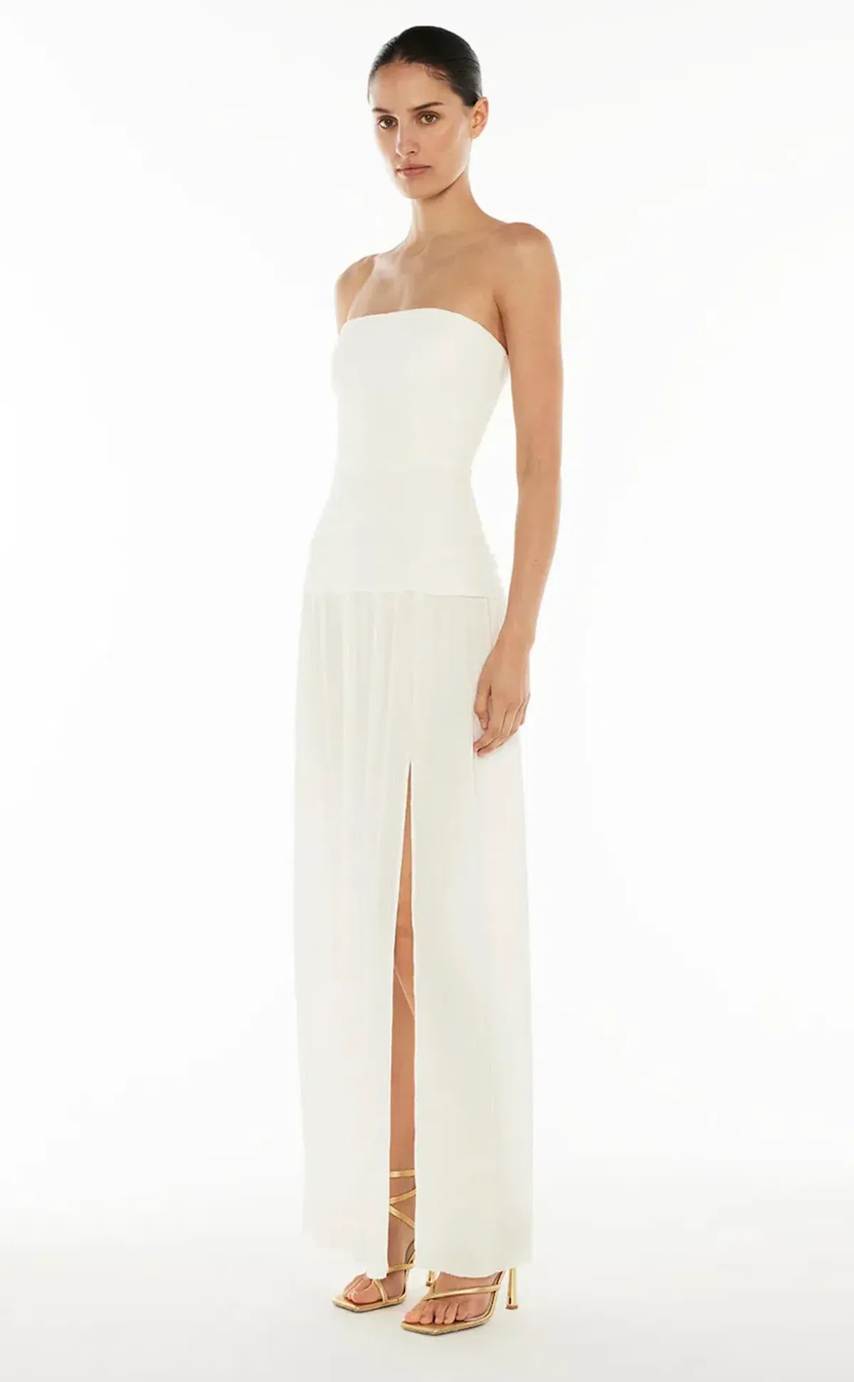Manning Cartell Double Time Pleat Strapless Maxi Dress White Size 8 for rent on The Volte - main image