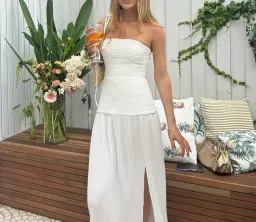 Manning Cartell Double Time Pleat Strapless Maxi Dress White Size 8 for rent on The Volte - image 3