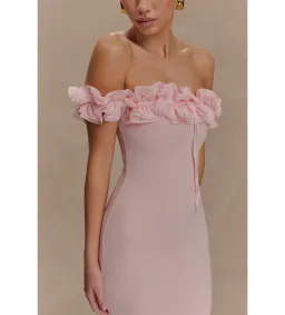 Meshki Nova Ruffle Off Shoulder Maxi Dress Ballet Pink Size 10 for rent on The Volte - image 3
