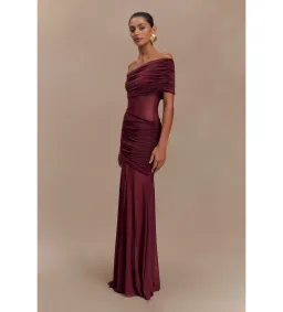 Meshki Dallas One Shoulder Mesh Maxi Dress Burgundy Size 8 for rent on The Volte - image 2