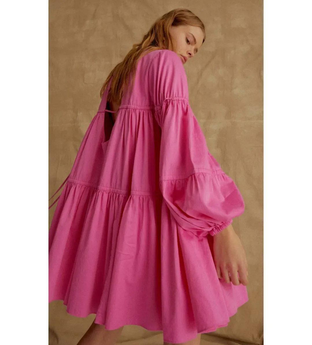 Aje Overture Gathered Smock Mini Dress Pink Size 4 for rent on The Volte - main image