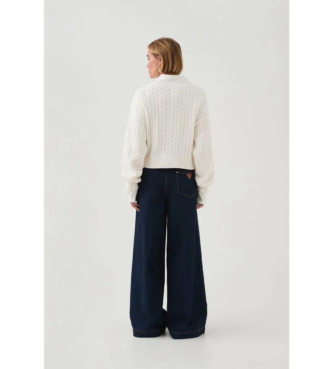 Aje Naia Cropped Cable Knit in Ivory Size  for rent on The Volte - main image