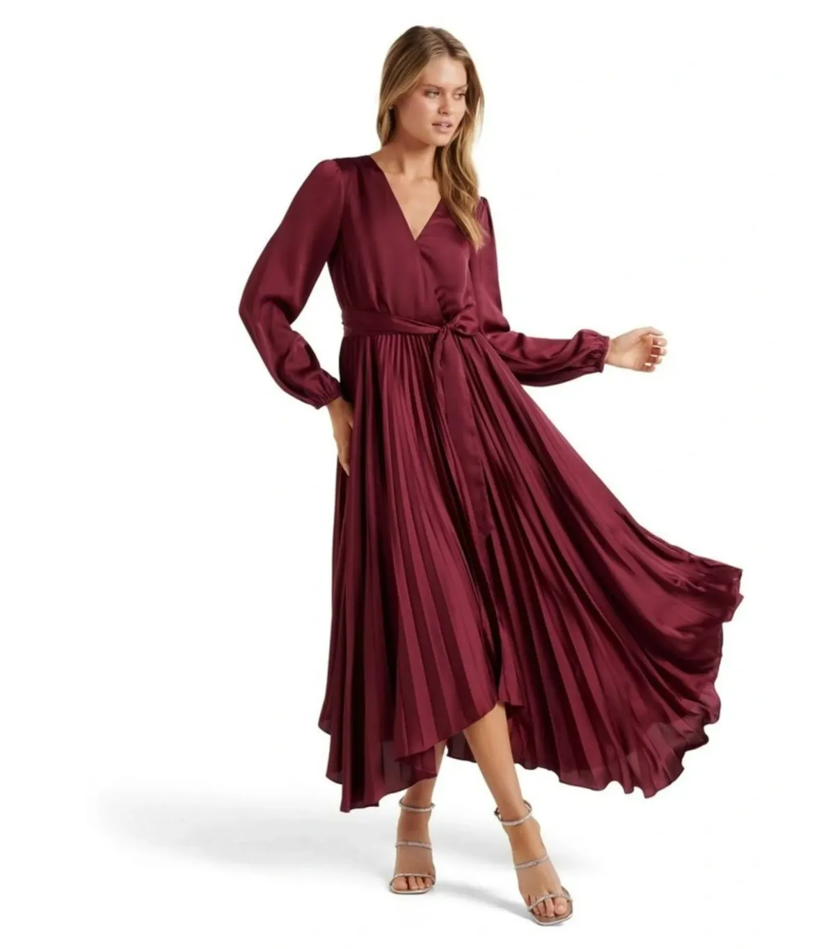 Forever New Ellery Pleated Wrap Midi Dress in Blackcurrant Size AU 6 for rent on The Volte - main image