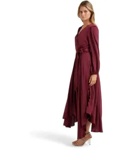Forever New Ellery Pleated Wrap Midi Dress in Blackcurrant Size AU 6 for rent on The Volte - image 3