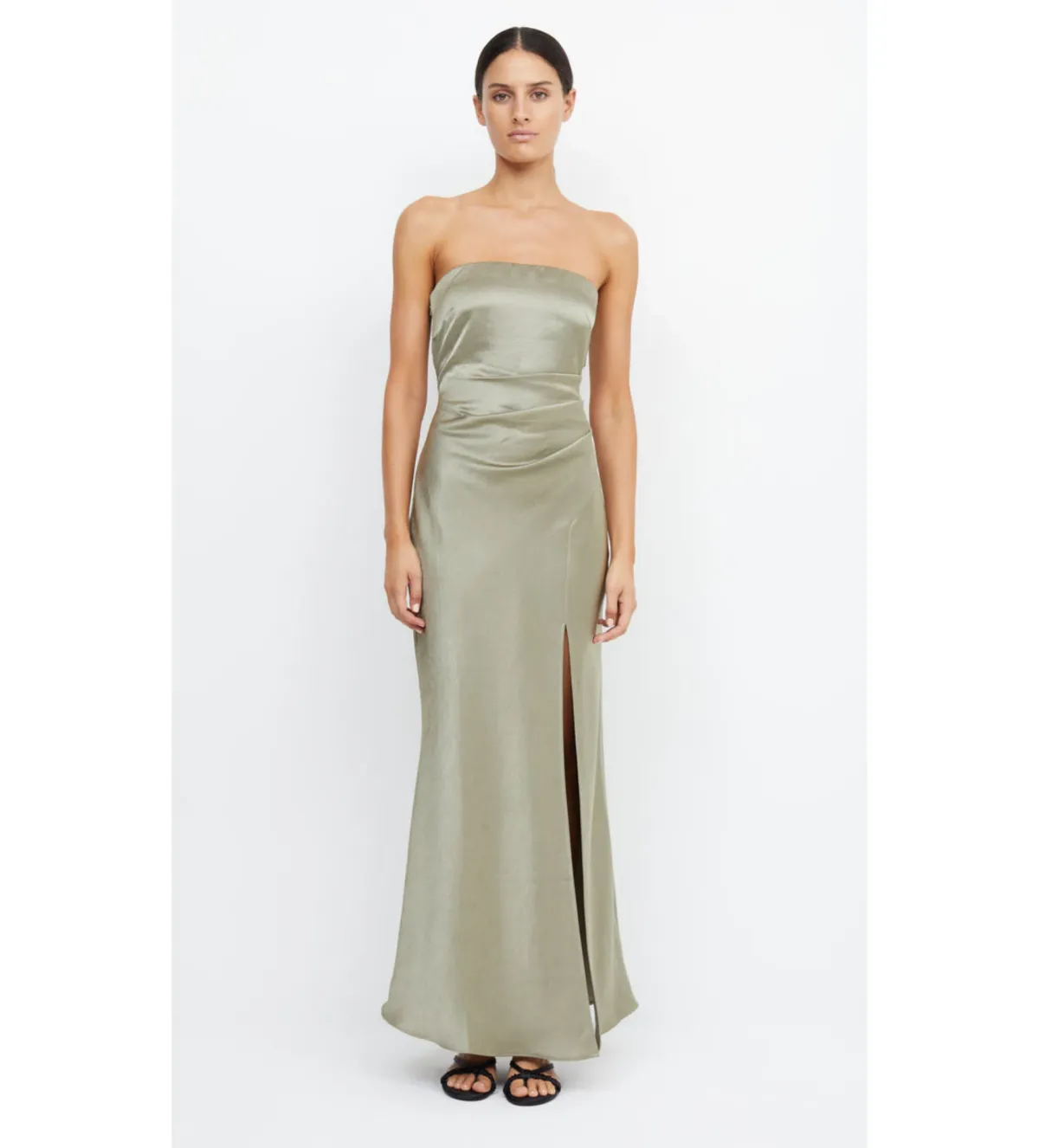 Bec + Bridge Satin Green Sage Maxi Dress Size 8 for rent on The Volte - main image