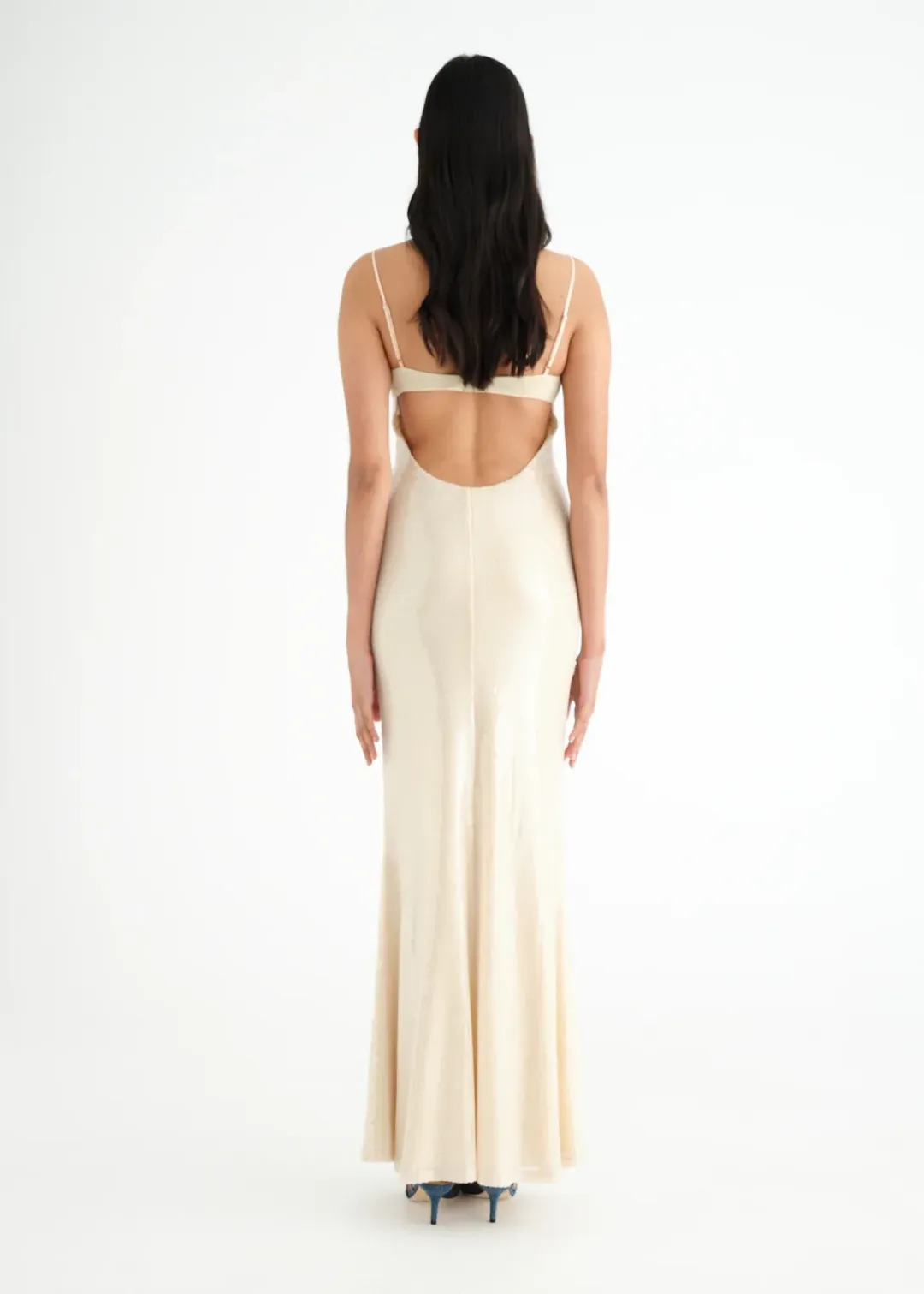 Benni Juliano Sequin Slip Maxi Dress Light Toffee Size 10 for rent on The Volte - main image