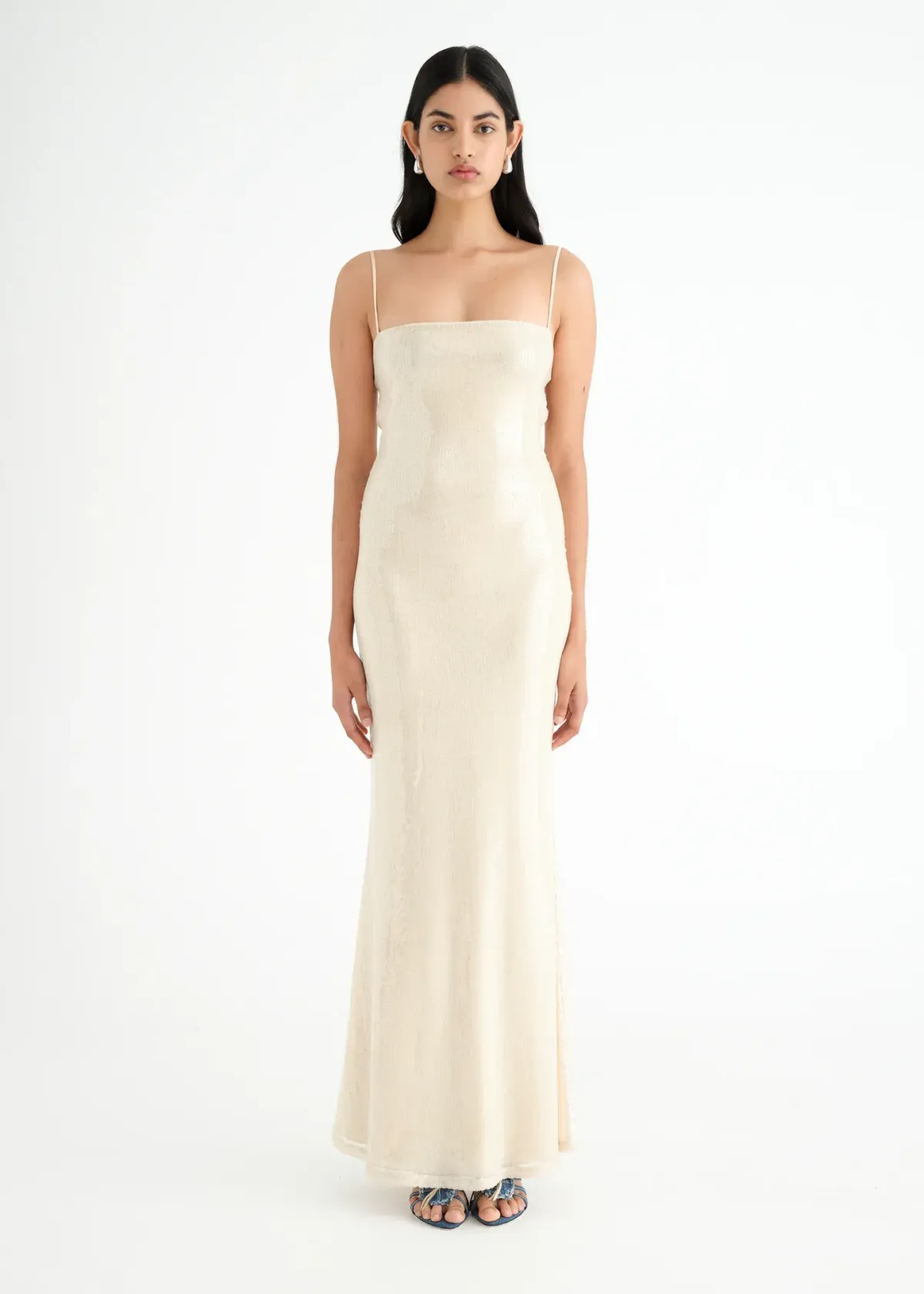 Benni Juliano Sequin Slip Maxi Dress Light Toffee Size 10 for rent on The Volte - main image